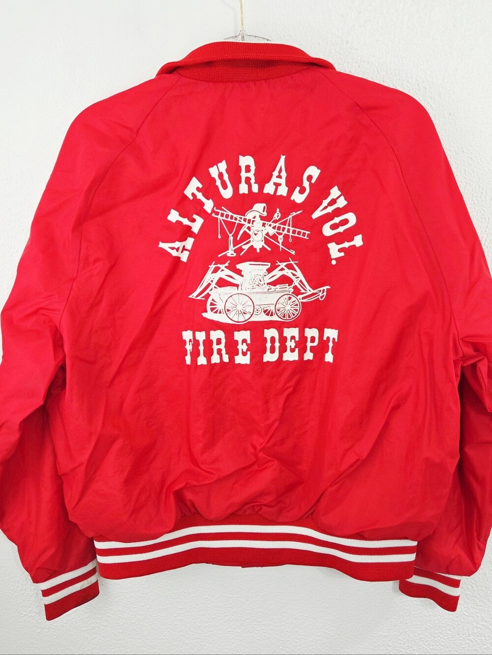 Vintage Altura Volunteer Fire Department bomber jacket red white retro large L
